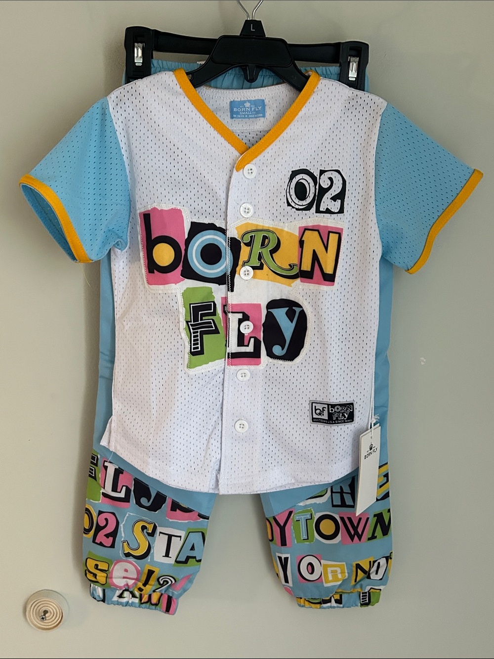 Born Fly Kids Light Blue Two-Piece Matching Set with Graphic Cuff Pants